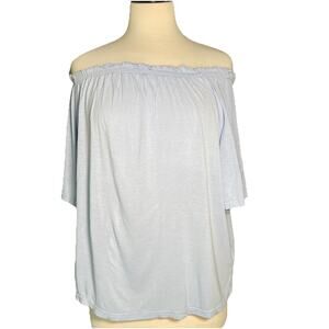 H&M Off - Shoulder Short Sleeve Blouse - Light Blue-Size XS